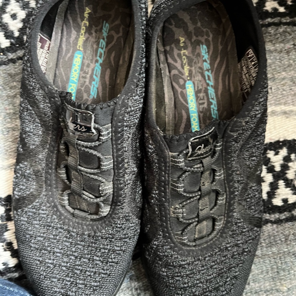 Skechers Women's Black Knit Slip-On Athletic Sneakers - Picture 2 of 4